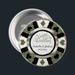 Las Vegas Style Wedding - Green 7.5 Cm Round Badge<br><div class="desc">Button Pins. Las Vegas Style Wedding in soft olive green with gold and silver accents Poker Chip Design. ⭐This Product is 100% Customisable. Graphics and /or text can be added, deleted, moved, resized, changed around, rotated, etc... 99% of my designs in my store are done in layers. This makes it...</div>