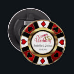 Las Vegas Styled Wedding - Gold, White & Red Bottle Opener<br><div class="desc">Bottle Opener. Personalise Las Vegas Style Wedding - Gold, Red and White. 📌If you need further customisation, please click the "Click to Customise further" or "Customise or Edit Design"button and use our design tool to resize, rotate, change text colour, add text and so much more.⭐This Product is 100% Customisable. Graphics...</div>