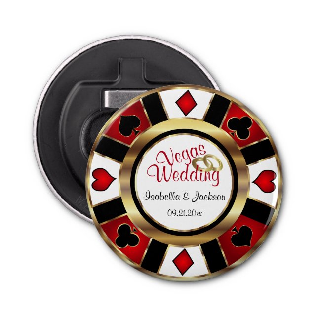 Las Vegas Styled Wedding - Gold, White & Red Bottle Opener (Front)