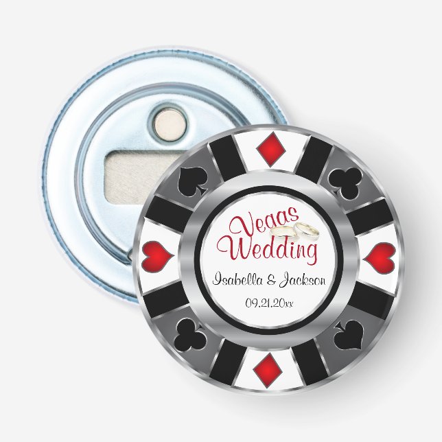 Las Vegas Styled Wedding Silver, Grey, White & Red Bottle Opener (Front)