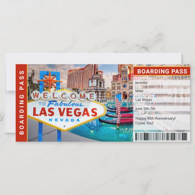 Las Vegas Surprise Trip Boarding Pass Gift Ticket (Front)