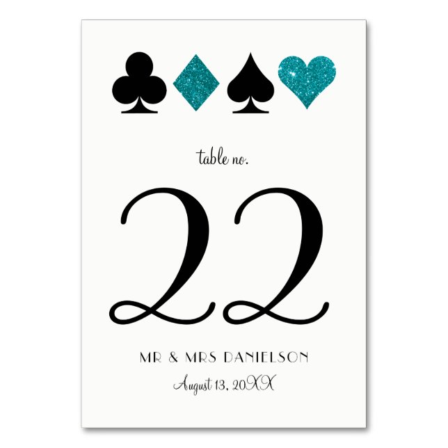Las Vegas Teal Glitter Custom Table Number (Front)