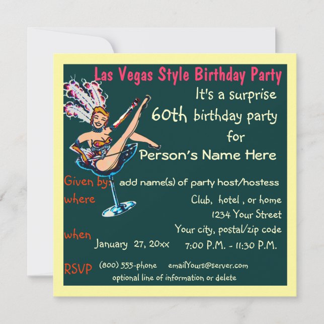Las Vegas Theme 60th Birthday Party Invitation (Front)