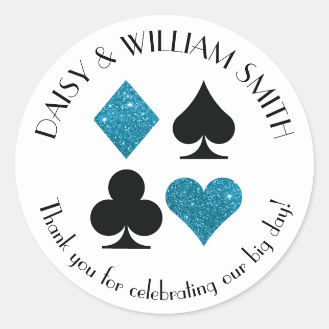 Las Vegas Theme Custom Text Malibu Blue Glitter Classic Round Sticker (Front)