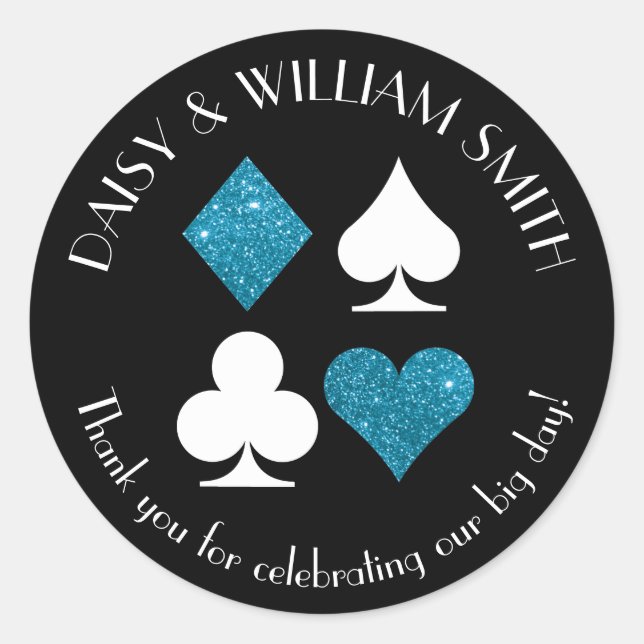 Las Vegas Theme Custom Text Malibu Blue Glitter Classic Round Sticker (Front)