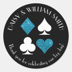 Las Vegas Theme Custom Text Malibu Blue Glitter Classic Round Sticker