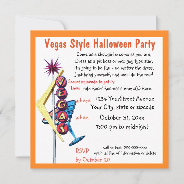 Las Vegas Theme Halloween Costume Party Invitation (Front)