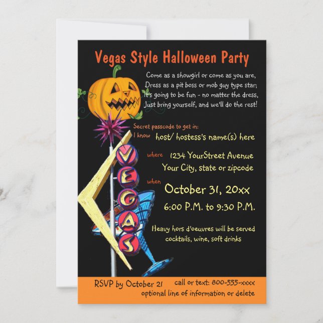Las Vegas Theme Halloween Party  Invitation (Front)
