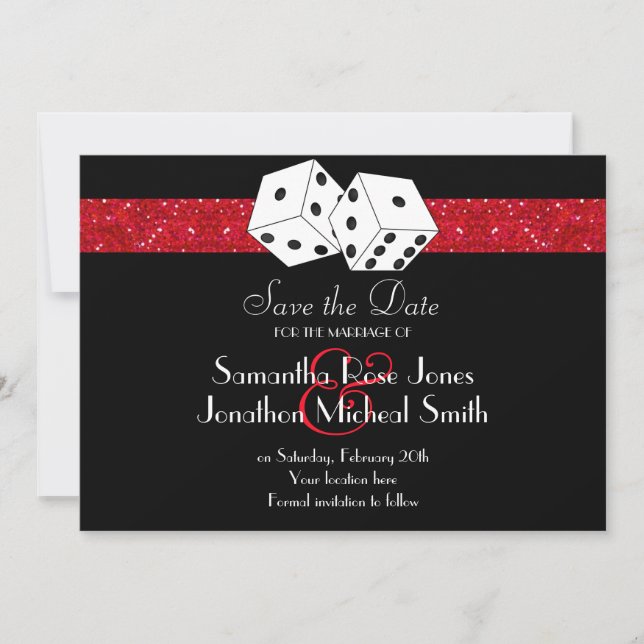 Las Vegas Theme Save the Date Red Faux Glitter (Front)