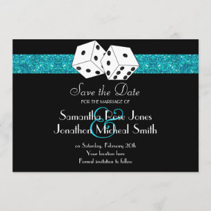 Las Vegas Theme Save the Date Teal Faux Glitter