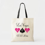 Las Vegas theme wedding tote bags for bridesmaids<br><div class="desc">Personalised Las Vegas theme wedding tote bag with playing card suits. Neon pink and hearts and black spade. Ace of spades poker wedding tote bag with King and Queen of hearts. Personalizable monogram letter for bride and groom. Cute idea for team bride, bridesmaids, flower girl, maid of honour, mother of...</div>