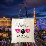 Las Vegas theme wedding tote bags for bridesmaids<br><div class="desc">Personalised Las Vegas theme wedding tote bag with playing card suits. Neon pink and hearts and black spade. Ace of spades poker wedding tote bag with King and Queen of hearts. Personalizable monogram letter for bride and groom. Cute idea for team bride, bridesmaids, flower girl, maid of honour, mother of...</div>