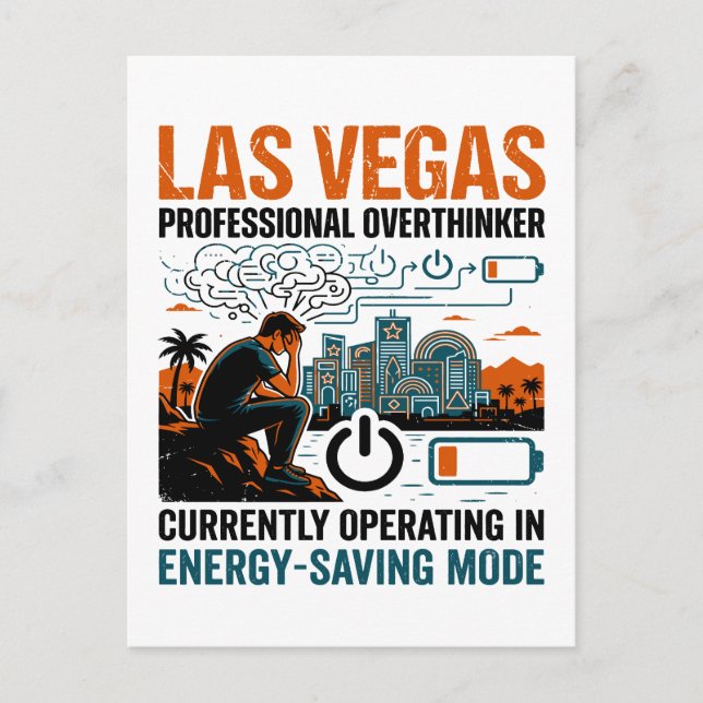 Las Vegas Tired Overthinker Energy Saving Mode Postcard (Front)