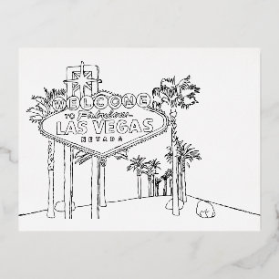 Las Vegas Vacation Drawing Vacation Art Travelling Foil Holiday Postcard