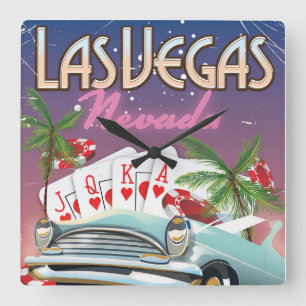 Las Vegas vintage style vacation poster Square Wall Clock