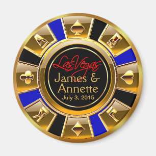 Las Vegas VIP Blue Gold Black Casino Chip Favour Magnet