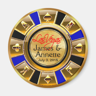 Las Vegas VIP Gold Blue Black Casino Chip Favour Magnet