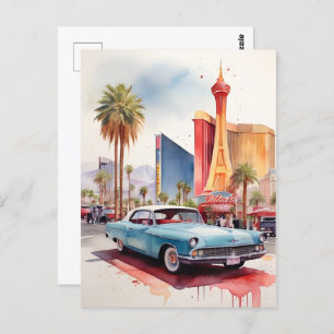 Las Vegas watercolor art Postcard