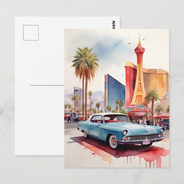Las Vegas watercolor art Postcard (Front/Back)
