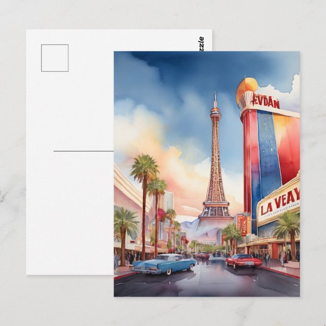Las Vegas watercolor art Postcard (Front/Back)