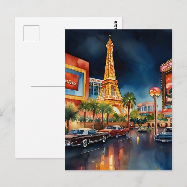 Las Vegas watercolor art Postcard (Front/Back)
