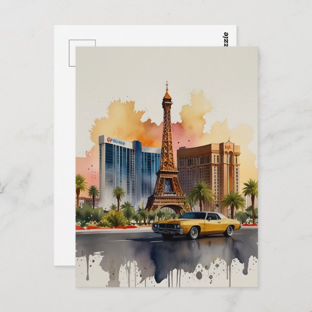 Las Vegas watercolor art Postcard (Front/Back)