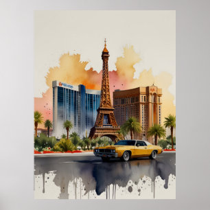 Las Vegas watercolor art Poster