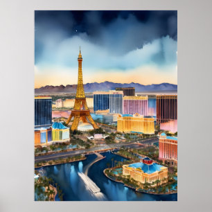 Las Vegas watercolor art Poster