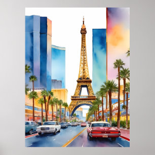 Las Vegas watercolor art Poster