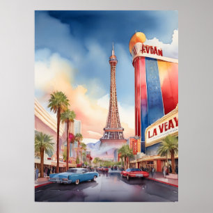 Las Vegas watercolor art Poster
