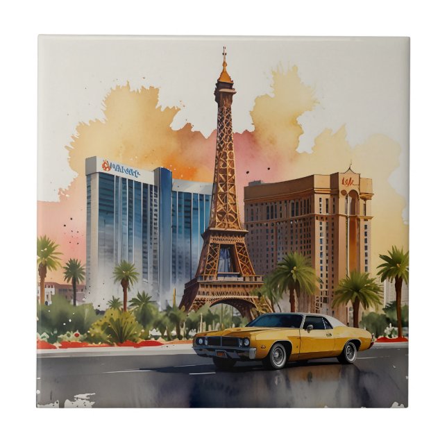 Las Vegas watercolor art Tile (Front)