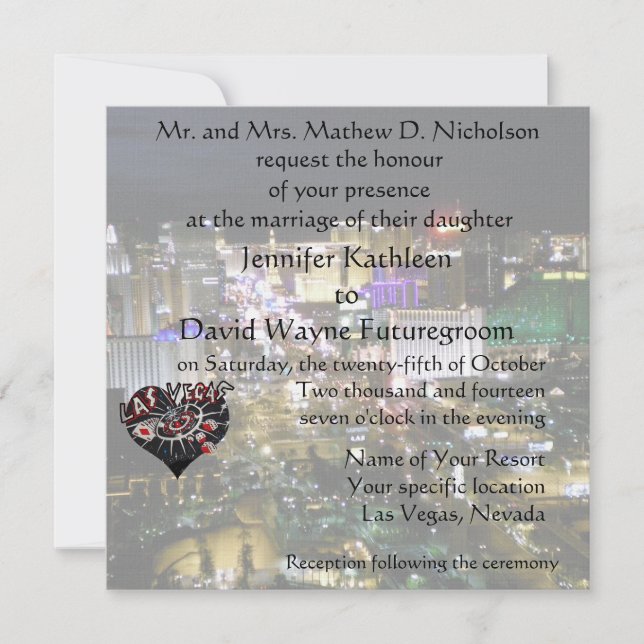 Las Vegas Wedding and Reception Casino Heart Invitation (Front)