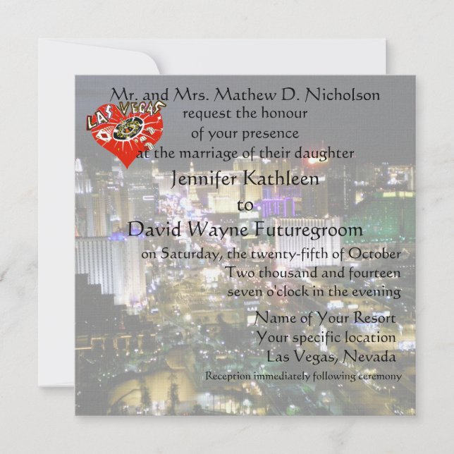 Las Vegas Wedding and Reception Red Heart Invitation (Front)