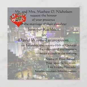 Las Vegas Wedding and Reception Red Heart Invitation