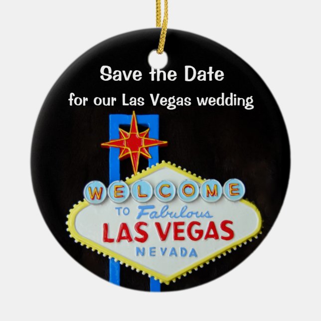 Las Vegas Wedding Announcement Ceramic Tree Decoration (Front)