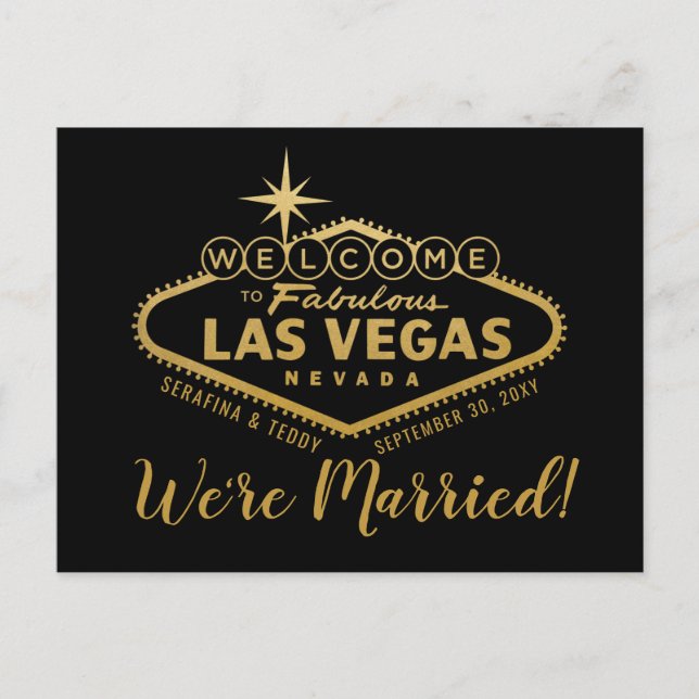 Las Vegas Wedding Announcement Postcard - Gold (Front)