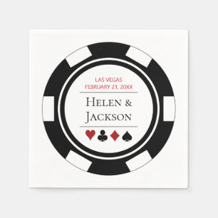 Las Vegas Wedding Black and White Poker Chip Napkin