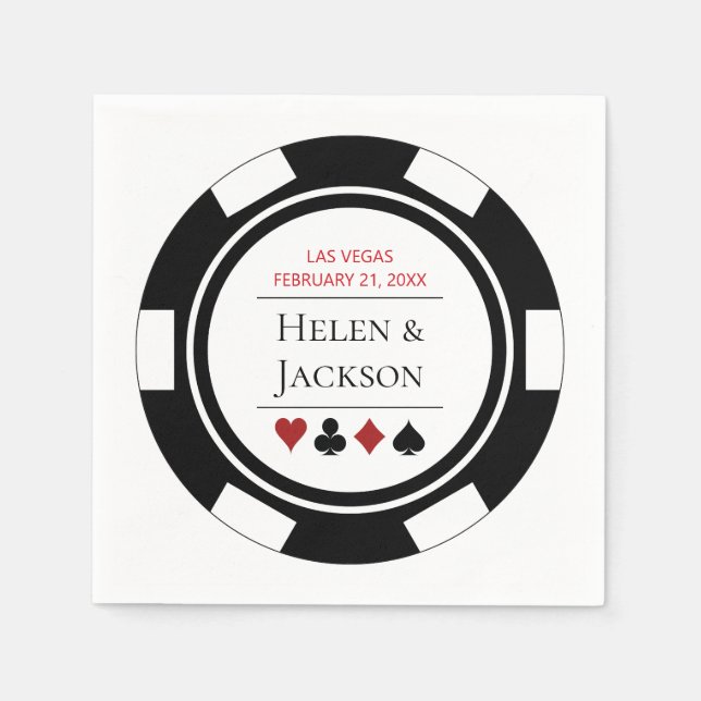 Las Vegas Wedding Black and White Poker Chip Napkin (Front)
