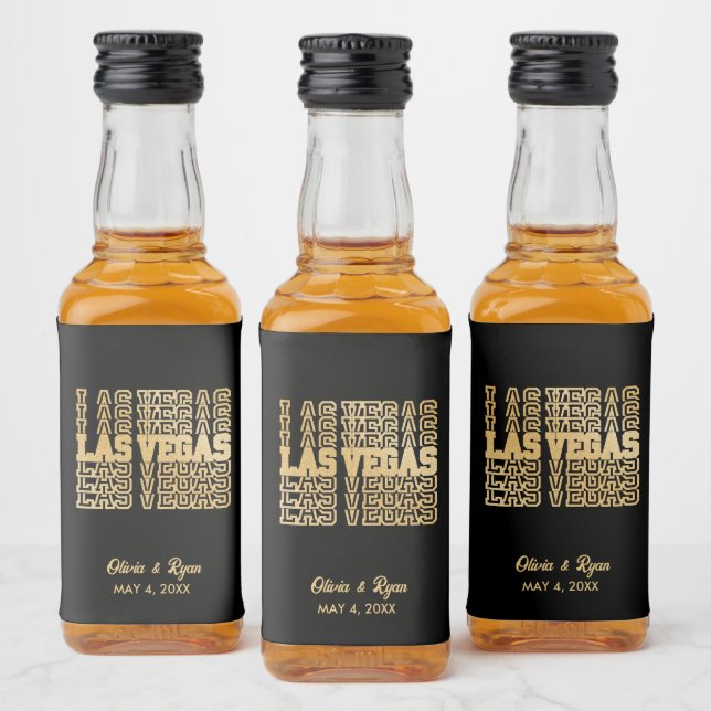 Las Vegas Wedding Black & Gold Mini Liquor Bottle Label (Bottles)