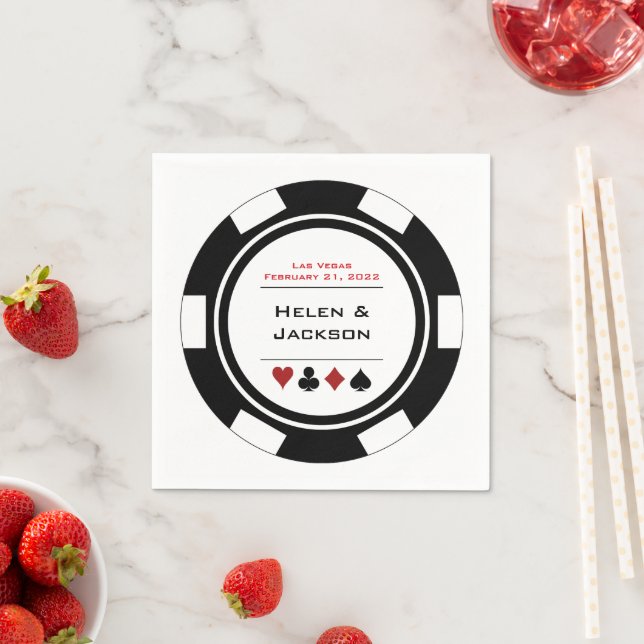 Las Vegas Wedding Black White Casino Poker Chip Napkin (Insitu)