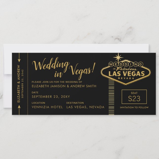 Las Vegas Wedding Boarding Pass Invitations (Front)
