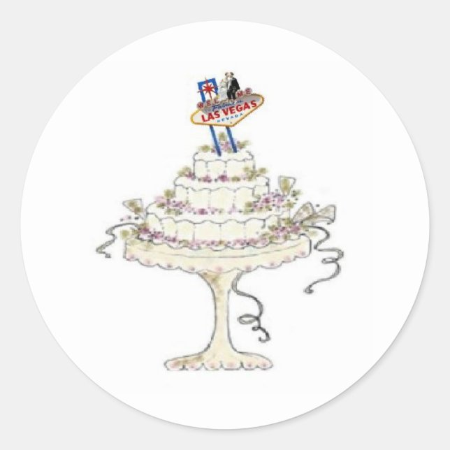 Las Vegas Wedding Cake with Bride & Groom Sticker (Front)