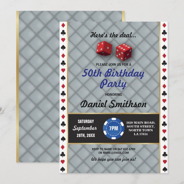 Las Vegas Wedding Casino Dice Party Birthday Invitation (Front/Back)