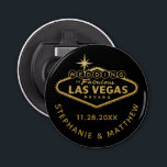 Las Vegas Wedding Date Favour Magnetic Bottle Opener<br><div class="desc">A fun and useful favour or bridal party gift for a Las Vegas destination wedding is this magnetic bottle opener with a custom "wedding in fabulous Las Vegas sign" and personalised couple's names and wedding date. They are affordable and fun keepsakes as well! The background colour can be changed to...</div>