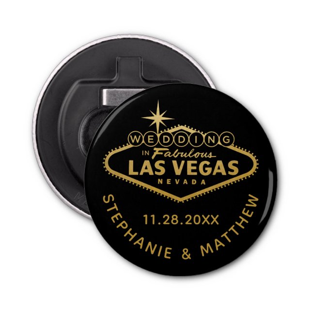 Las Vegas Wedding Date Favour Magnetic Bottle Opener (Front)