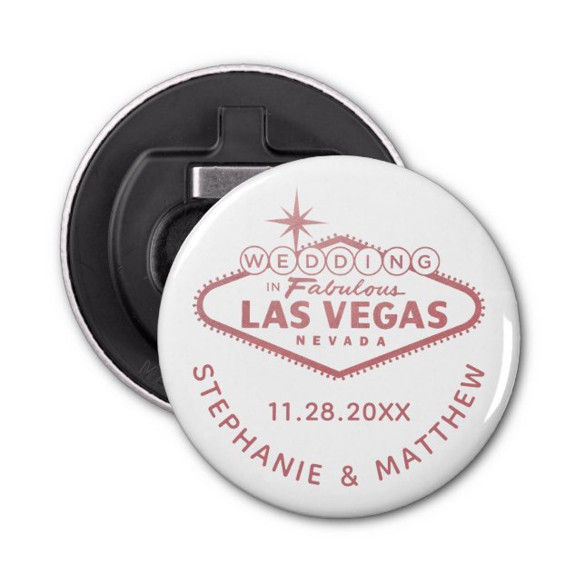Las Vegas Wedding Date Favour Magnetic Pink Bottle Opener (Front)