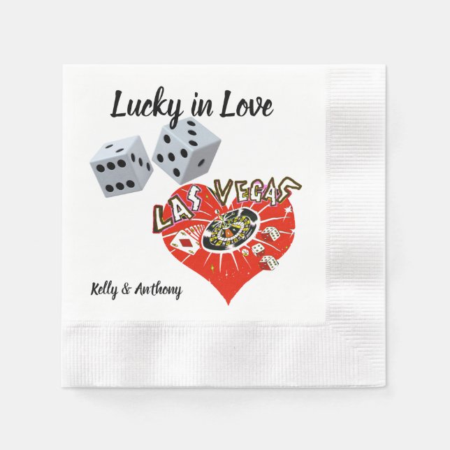 Las Vegas Wedding Dice and Red Heart Napkin (Front)