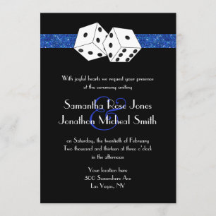 Las Vegas Wedding Dice Royal Blue Faux Glitter Invitation