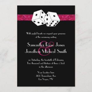 Las Vegas Wedding Dice Theme Hot Pink Faux Glitter Invitation