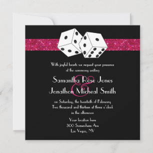 Las Vegas Wedding Dice Theme Hot Pink Faux Glitter Invitation